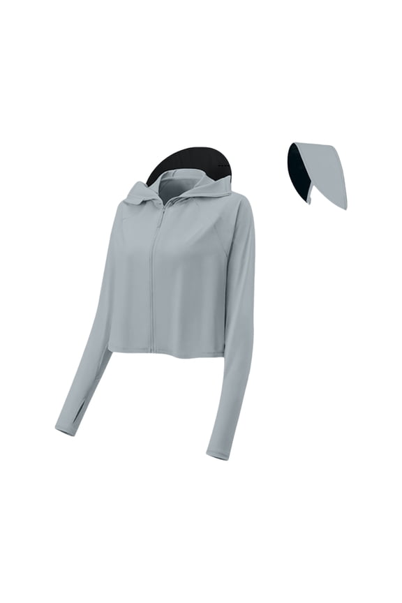 Women's Sun Protection Jacket Trendy Zip Up UPF 50+ Hoodie Stretchy Quick-Dry Beach Shirts Long Sleeve Daily Wear with Pockets Gray