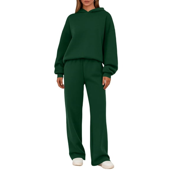 longantii Womens 2 Piece Outfits Lounge Comfy Hoodie Sweatsuit Sets Straight Leg Sweatpants Fall Fashion Travel Airport Outfits Green L