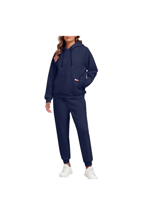 Womens 2 Piece Outfits Lounge Jogger Pants Hoodie Sweatsuit Sets Oversized Sweatshirt Baggy Fall Comfy Sweatpants 2025 Fall Travel Outfits Matching Set with Pockets Navy XL