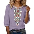 thumbnail image 1 of longantii Womens Cotton Linen Shirts 3/4 Sleeve Gauze Tops for Women Spring Embroidered Crew Neck Blouses Boho Fashion Clothes Purple XXL, 1 of 8