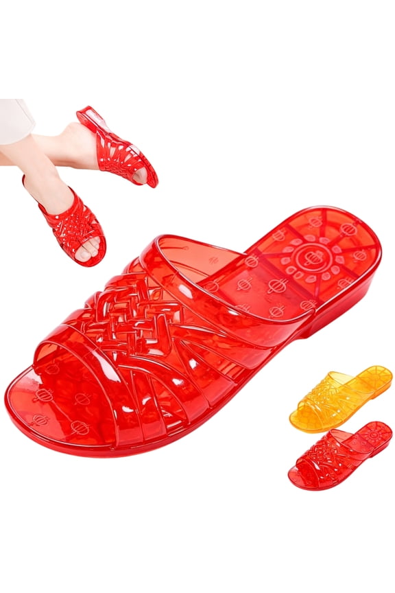 Womens Jelly Shoes,Cross Strap Glitter Clear Flats Slip On Summer Beach Slippers Transparent Open Toe Waterproof Slide