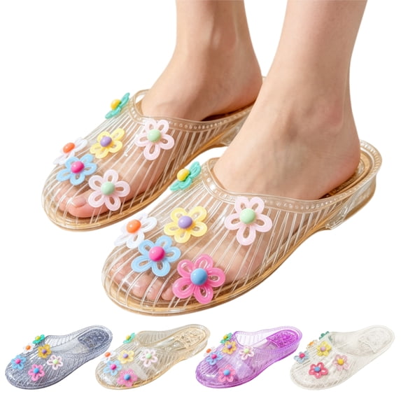 longantii Womens Jelly Shoes Glitter Clear Flats Slip On Summer Beach Slippers Transparent Open Toe Waterproof Slide