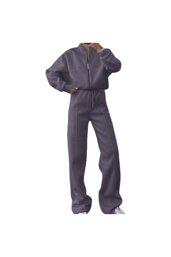 Womens Jogging Suits 2 Piece Set Zipper Front Outfits Wide Leg Pants High Neck Sweatsuit Loungewear Travel Track Suit Dark Gray XL