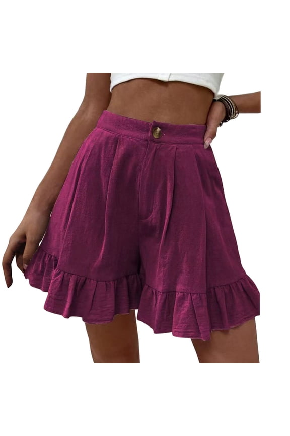 Womens Linen Bermuda Shorts Baggy Lightweight Casual Soft Breathable Wide Leg Summer Boho Beach Lounge Short Purple XXL