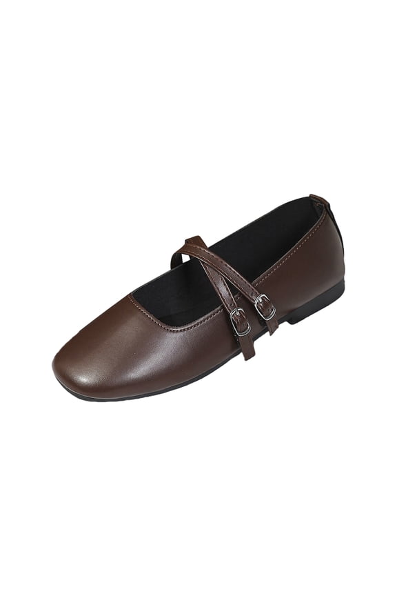 Womens Mary Jane Shoes Slip on Dressy Ballerina Flats Shoes for Women New Vintage Non-Slip Shoes for School Office Walking Casual Formal Work Brown