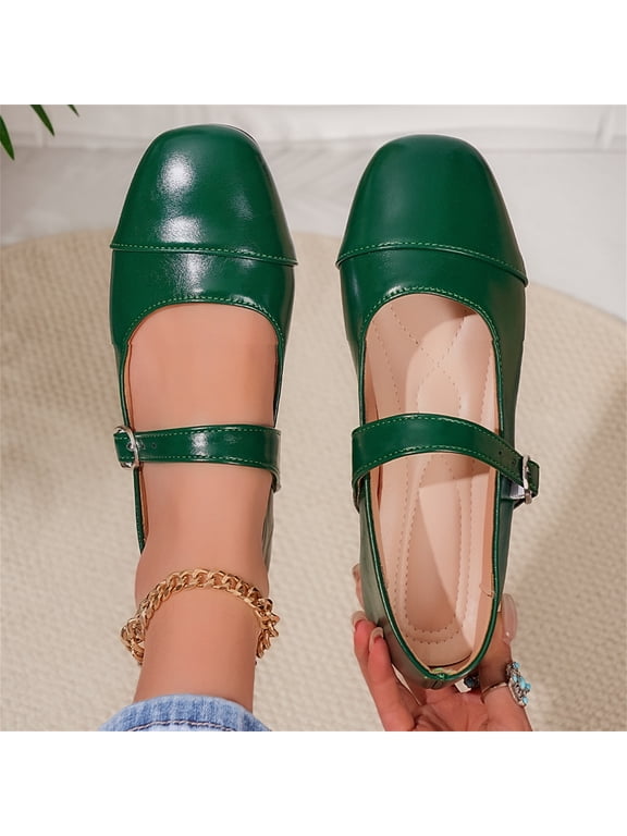 Womens Mary Jane Shoes Slip on Dressy Ballet Flats Shoes for Women New Comfort Non-Slip Flats for School Formal Walking Green