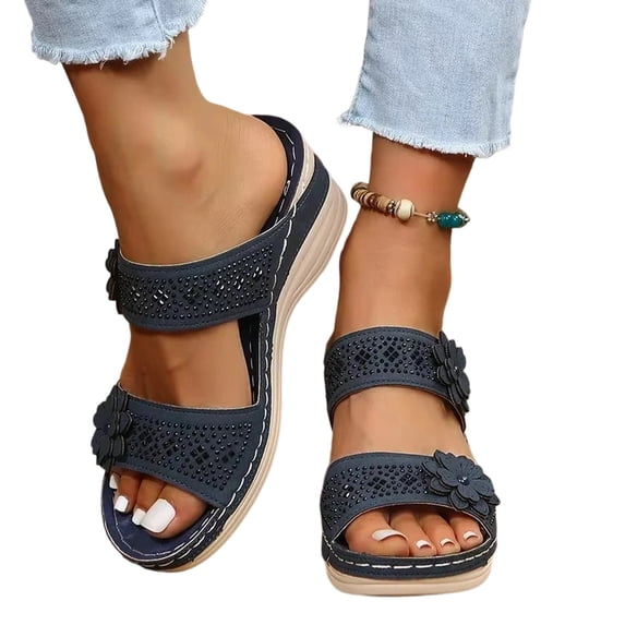 longantii Womens Orthopedic Sandals Arch Support Summer Flat Sandals Lightweight Non Slip Slip on Hiking Shoes Comfortable 2026 Foam Shoes Navy