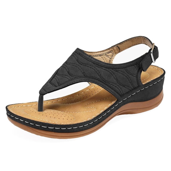longantii Womens Orthopedic Sandals Arch Support Summer Flat Sandals Wide Width Slip on Non Slip Orthopedic Slippers Vacation Beach 2026 New Foam Shoes Black