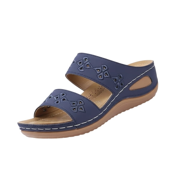 longantii Womens Orthopedic Sandals Arch Support Summer Flat Sandals Wide Width Slip on Non Slip Work Shoes Soft 2026 Foam Shoes Blue