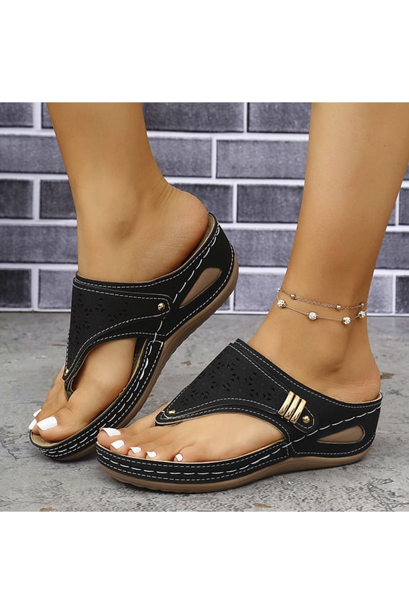 Womens Orthopedic Sandals Non Slip Slip on Arch Support Summer Flat Sandals Lightweight Walking Shoes 2026 Comfortable Orthopedic Shoes Black