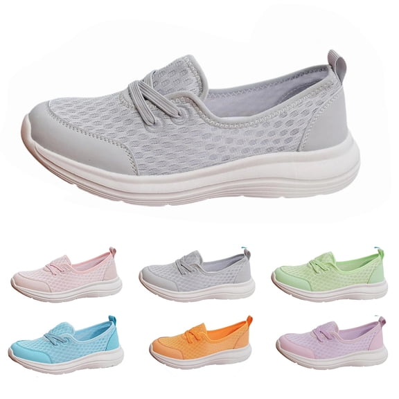 longantii Womens Orthopedic Shoes Arch Support Non Slip Slip on Running Shoes Lightweight Knitted Mesh Stretch Volleyball Shoes Comfortable 2026 New Orthopedic Shoes Gray