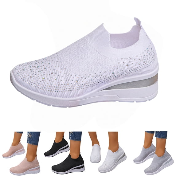 longantii Womens Orthopedic Shoes Arch Support Non Slip Slip on Running Shoes Breathable Mesh Stretch Work Shoes Soft 2026 New Foam Shoes White