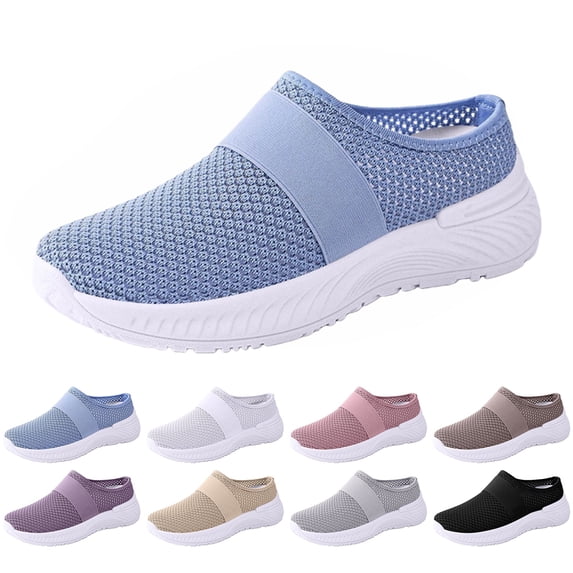 longantii Womens Orthopedic Shoes Arch Support Non Slip Slip on Sneakers Wide Width Mesh Stretch Server Shoes Comfortable 2026 New Foam Shoes Blue