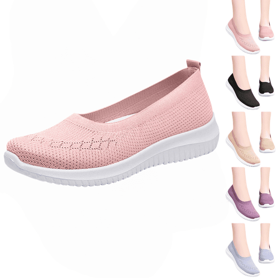 longantii Womens Orthopedic Shoes Arch Support Slip on Non Slip Golf Shoes Wide Width Knitted Mesh Stretch House Shoes Comfort 2026 New Orthopedic Shoes Pink