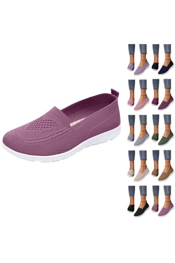 Womens Orthopedic Shoes Arch Support Slip on Non Slip Nurse Shoes Lightweight Knitted Mesh Stretch Server Shoes Soft 2026 New Foam Shoes Purple