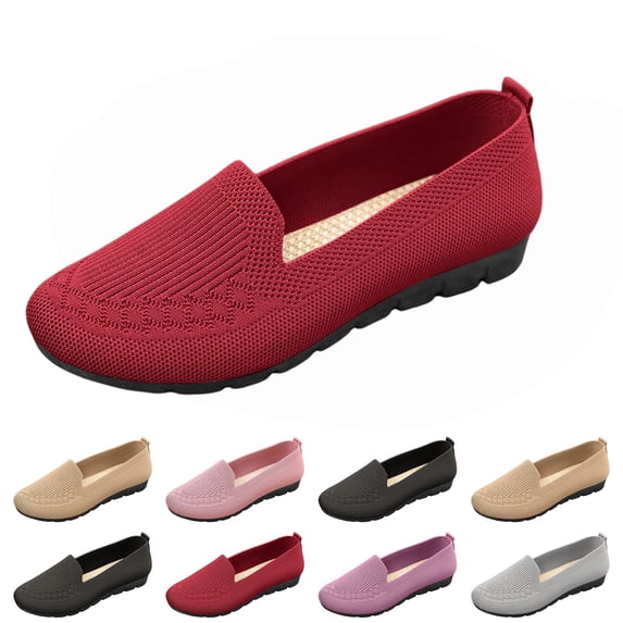 longantii Womens Orthopedic Shoes Arch Support Slip on Non Slip Nurse Shoes Lightweight Knitted Mesh Stretch Walking Shoes Comfortable 2026 Foam Shoes Red