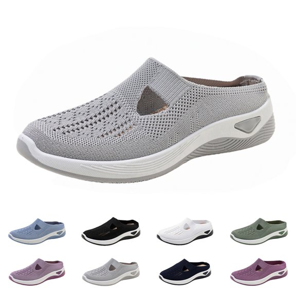 longantii Womens Orthopedic Shoes Arch Support Slip on Non Slip Nurse Shoes Lightweight Mesh Stretch Business Casual Shoes Comfortable 2026 New Foam Shoes Gray