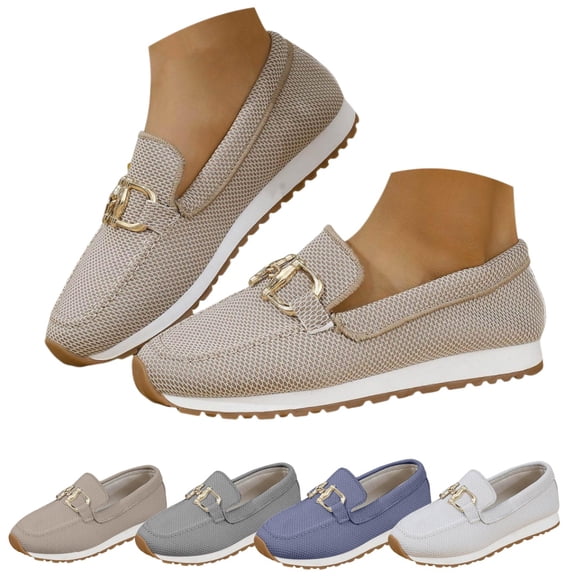 longantii Womens Orthopedic Shoes Arch Support Slip on Non Slip Running Shoes Breathable Knitted Mesh Stretch Work Shoes Comfort 2026 New Foam Shoes Khaki