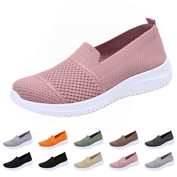 longantii Womens Orthopedic Shoes Arch Support Slip on Non Slip Running Shoes Lightweight Knitted Mesh Stretch Volleyball Shoes Comfort 2026 New Orthopedic Shoes Pink