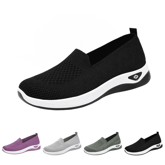 longantii Womens Orthopedic Shoes Arch Support Slip on Non Slip Sneakers Lightweight Knitted Mesh Stretch Server Shoes Soft 2026 New Orthopedic Shoes Black