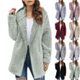 thumbnail image 1 of longantii Womens Sherpa Fleece Jacket Hooded Zip Up Fuzzy Plush Coat Long Sleeve Mid-Length Cardigan Outerwear with Pockets Trendy Casual Fall Cozy Winter Coat, 1 of 4