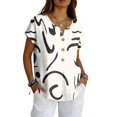 thumbnail image 1 of longantii Womens Spring Tops Trendy Linen Floral Print T-Shirts Relaxed Fit Vneck Short Sleeve Pullover Multi-Color Button Down Clothes White S, 1 of 5
