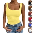 thumbnail image 1 of longantii Womens Square Neck Tank Tops Crop Summer Basic Going Out Tops Tight Crop Ruched Fashion Clothing 2026 Wine M, 1 of 7