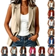thumbnail image 1 of longantii Womens Summer Blazers Basic Sleeveless Collared Blazer Vest Relaxed Fit Business Suit Button Front Wear with Multi-Pocket Beige XL, 1 of 5
