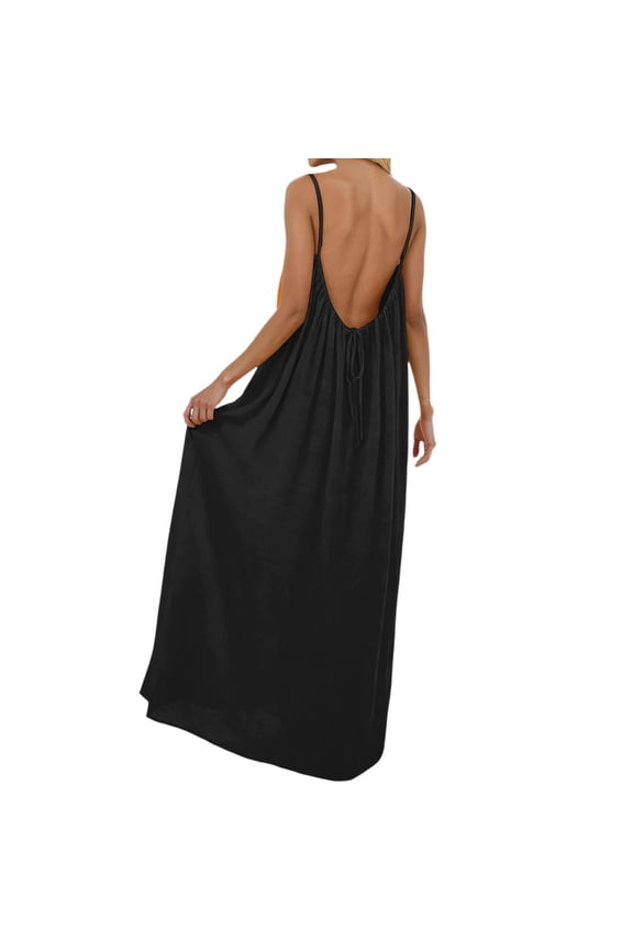 Womens Summer Casual Sleeveless Backless Cami Dress for Beach 2025 Vacation Black M