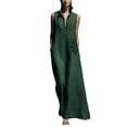 thumbnail image 1 of longantii Womens Summer Dresses Boho V-Neck Sleeveless Long Sundress Button Front Cotton Dress Going Out Work Tank Dress 2026 Spring Green 2XL, 1 of 4