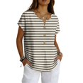 thumbnail image 1 of longantii Womens Summer Tops Basic Linen Graphic T-Shirts Loose Vneck Short Sleeve Pullover Gradient Button Down Clothing Brown L, 1 of 5