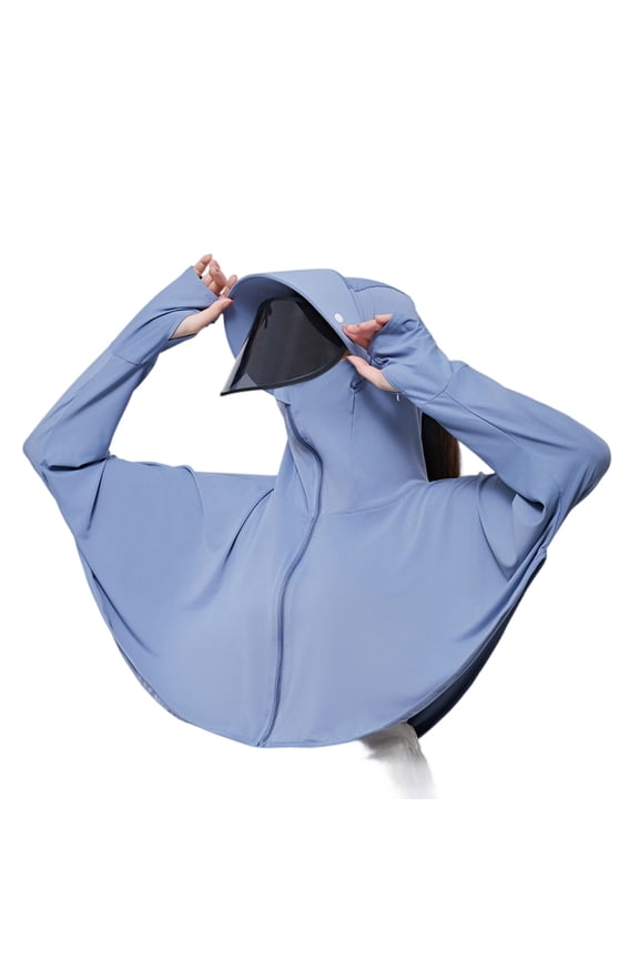 Womens Sun Protection Jacket Fashion Zip Up UPF 50+ Hoodie Soft Quick-Dry Outdoor Shirts Long Sleeve Daily Wear with Pockets Blue