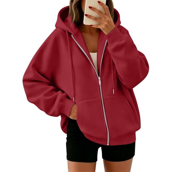 longantii Womens Zip Up Hoodies Fleece Jackets Oversized Sweatshirts Fall Fashion Outfits 2026 Sweaters Winter Clothes Wine XXXL
