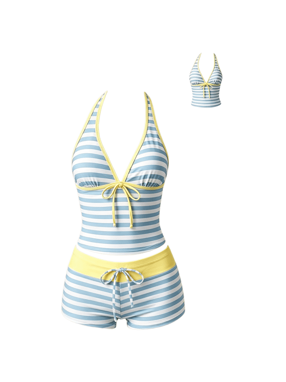 Y2k Vintage 2 Pieces Bikini Set Coquette Halter Tankini Top with Shorts Whimsy Polka Dot Beach Swimsuit Vacation Outfit 2026