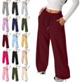 thumbnail image 1 of longantii Youth Girls Baggy Sweatpants Casual Wide Leg Joggers Elastic Drawstring Waist Side Hand Pockets Loose Fit Daily Sweat Pants, 1 of 7