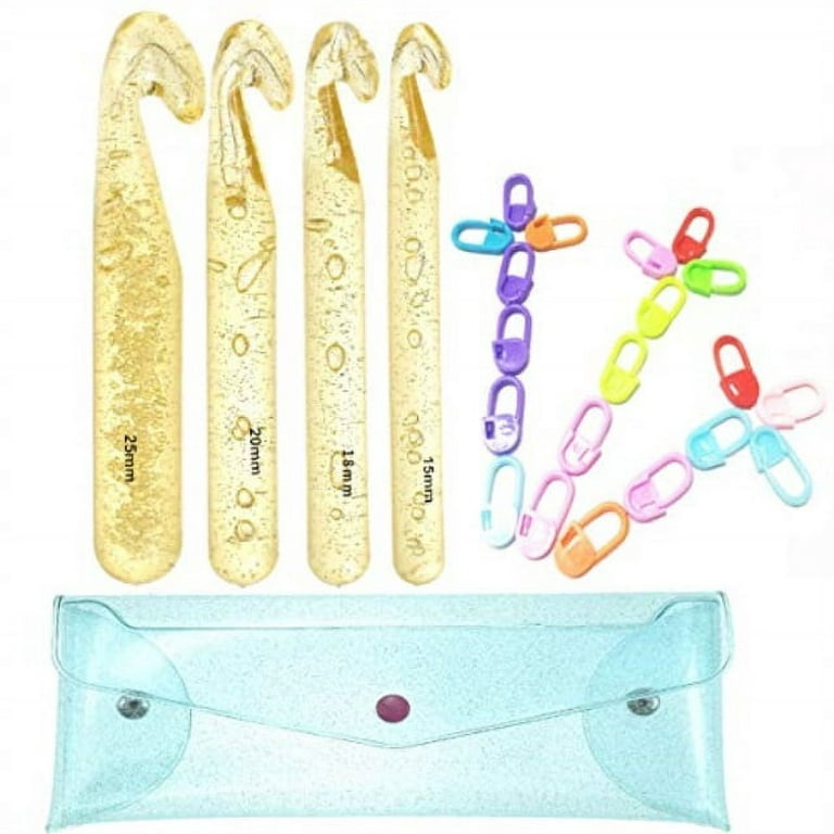 looen extra long large size 25mm 20mm 18mm 15mm huge crochet hook set and  20 pieces stitch markers with transparent case-giant yarn knitting needle  for blanket rag rugs shawl craft 