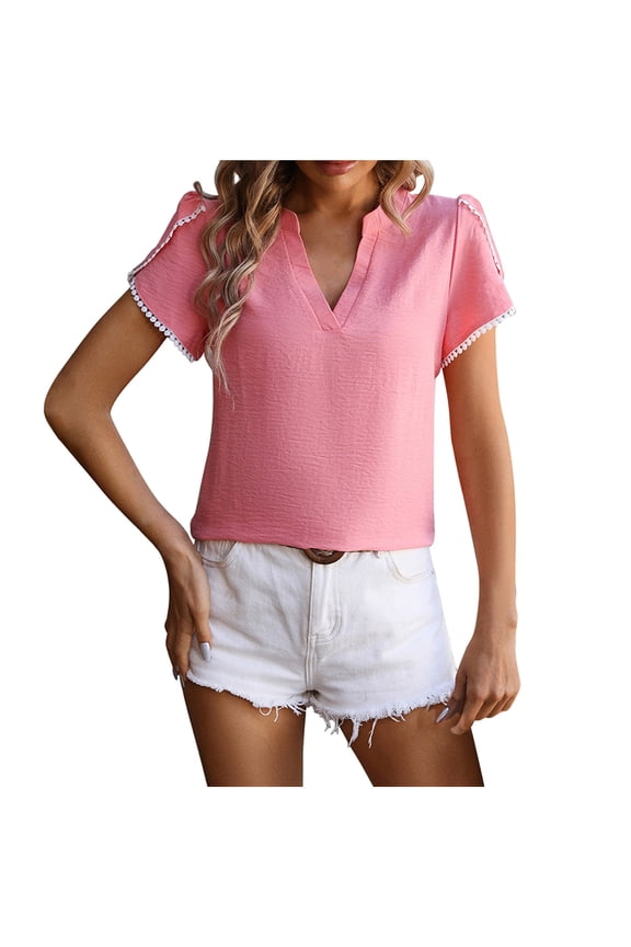 Plus Size Tops for Womens,Womens Summer Tops,Fashion Women Short Sleeve Comfortable Breathable Round-Neck Blouses Shirt Tops Watermelon Red XXL