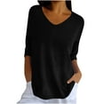 thumbnail image 1 of loopsun Plus Size Tops for Womens,Womens Summer Tops,Women Solid Color Spring/summer Knitted V-neck Medium Sleeve Casual Top Black M, 1 of 5