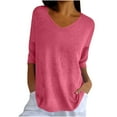 thumbnail image 1 of loopsun Plus Size Tops for Womens,Womens Summer Tops,Women Solid Color Spring/summer Knitted V-neck Medium Sleeve Casual Top Hot Pink XXL, 1 of 5