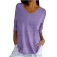 thumbnail image 1 of loopsun Plus Size Tops for Womens,Womens Summer Tops,Women Solid Color Spring/summer Knitted V-neck Medium Sleeve Casual Top Purple S, 1 of 5