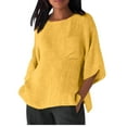 thumbnail image 1 of loopsun Plus Size Tops for Womens,Womens Summer Tops,Women's 3/4 Sleeve Round Neck Oversized Pocket T-shirt Loose Casual Shirt Lightweight And Fashionable Summer Top Yellow M, 1 of 4