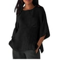 thumbnail image 1 of loopsun Plus Size Tops for Womens,Womens Summer Tops,Women's 3/4 Sleeve Round Neck Oversized Pocket T-shirt Loose Casual Shirt Lightweight And Fashionable Summer Top Black XXL, 1 of 4