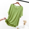 thumbnail image 1 of loopsun Plus Size Tops for Womens,Womens Summer Tops,Women's Casual Thin Sweet And Base Shirt Slim Medium Length Short Sleeved Round Neck Top/shirt Green L, 1 of 4