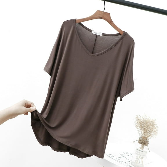 loopsun Plus Size Tops for Womens,Womens Summer Tops,Women's Casual Thin Sweet And Base Shirt Slim Medium Length Short Sleeved Round Neck Top/shirt Brown XL