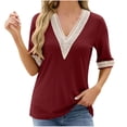 thumbnail image 1 of loopsun Plus Size Tops for Womens,Womens Summer Tops,Women's Fashion Casual Solid Color Short Sleeve V-Neck Blouses Shirts Wine XL, 1 of 5