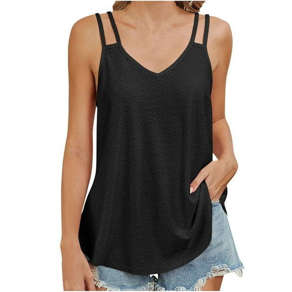 loopsun Plus Size Tops for Womens,Womens Summer Tops,Women's Summer Fashion Casual Solid V-Neck Sleeveless Casual Loose Blouses Tops Black XXL