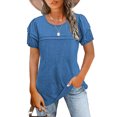 thumbnail image 1 of loopsun Plus Size Tops for Womens,Womens Summer Tops,Women's Casual Solid Round Neck Pullover Short Sleeved Top Blue XXL, 1 of 5