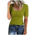 thumbnail image 1 of loopsun Plus Size Tops for Womens,Womens Summer Tops,Women's Round Neck Button Up T-shirt Loose Short Sleeved Top Army Green L, 1 of 4