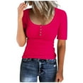 thumbnail image 1 of loopsun Plus Size Tops for Womens,Womens Summer Tops,Women's Round Neck Button Up T-shirt Loose Short Sleeved Top Hot Pink XL, 1 of 4