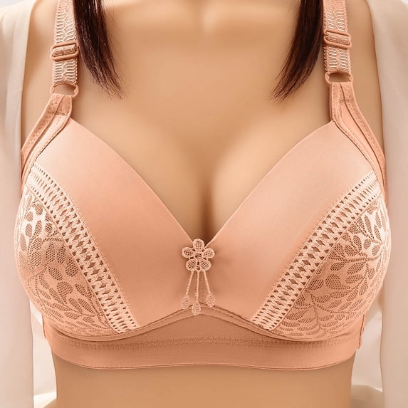 loopsun Summer Savings Clearance 2023! for Womens Plus Size Bra,Woman's Solid Color Comfortable Hollow Out Perspective Bra Underwear No Rims